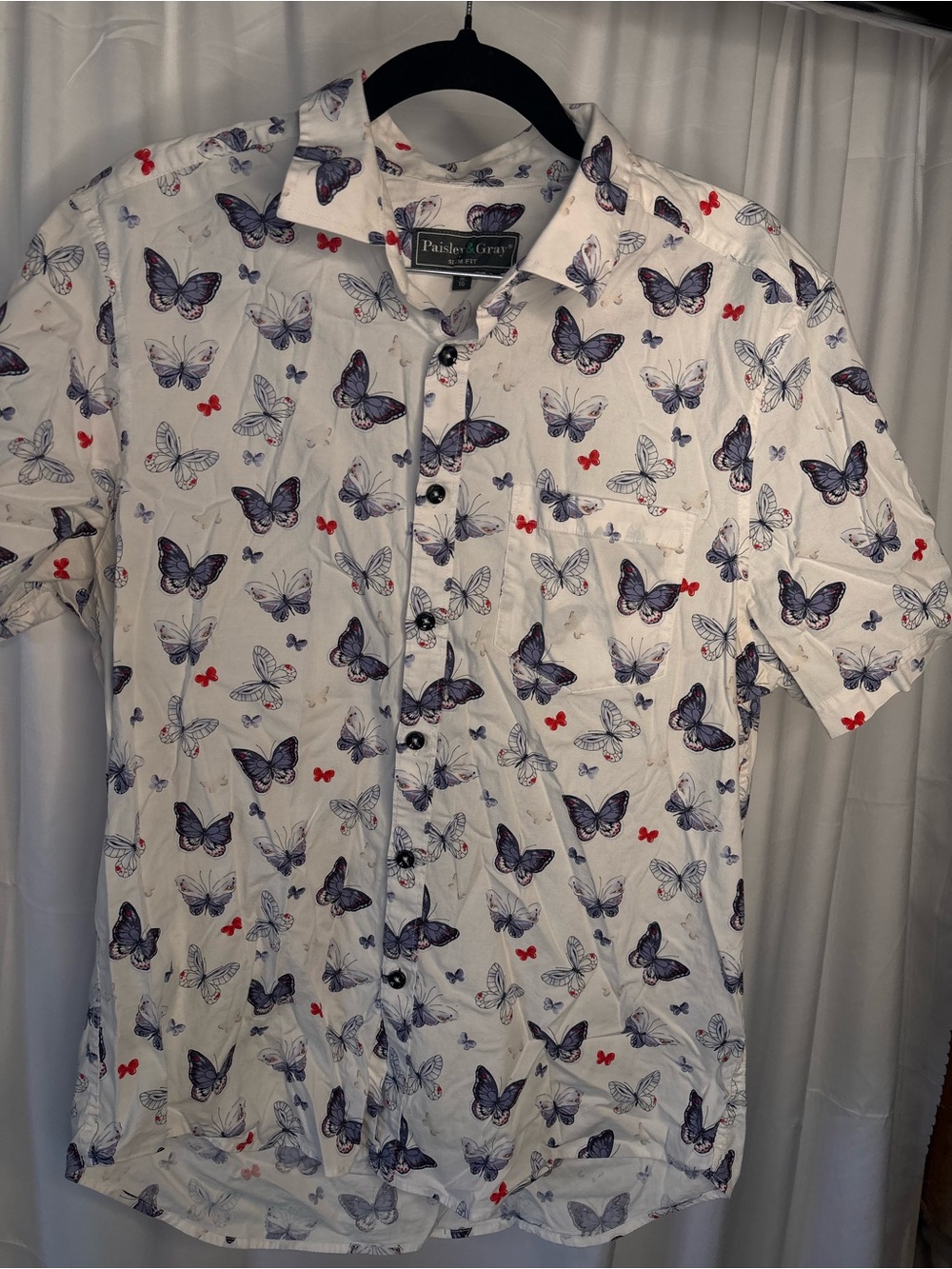 Paisley & Gray White Short-Sleeve Butterfly Print Button-Down Shirt